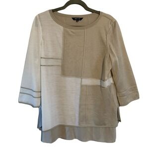 MISOOK Patchwork Knit Blouse Top 3/4 Sleeve Metallic Sheen‎ Lagenlook Large
